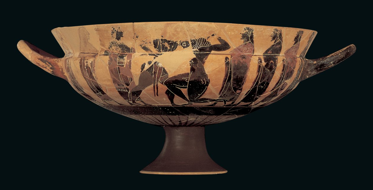 Attyka czarnofigurowa filiżanka siana przedstawiająca Tezeusza i Minotaura, 560-550 pne autorstwa Greek