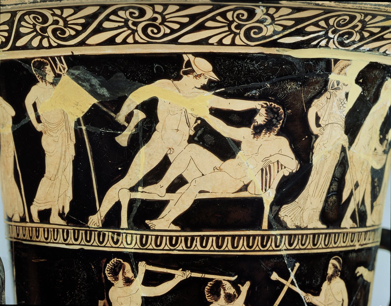 Czerwonofigurowy kielich-krater na strychu ozdobiony scenami przygód Tezeusza, detalami Tezeusza i gigantycznego Prokruste, autorstwa Dinos Painter, ceramika ok. 425 p.n.e. autorstwa Greek