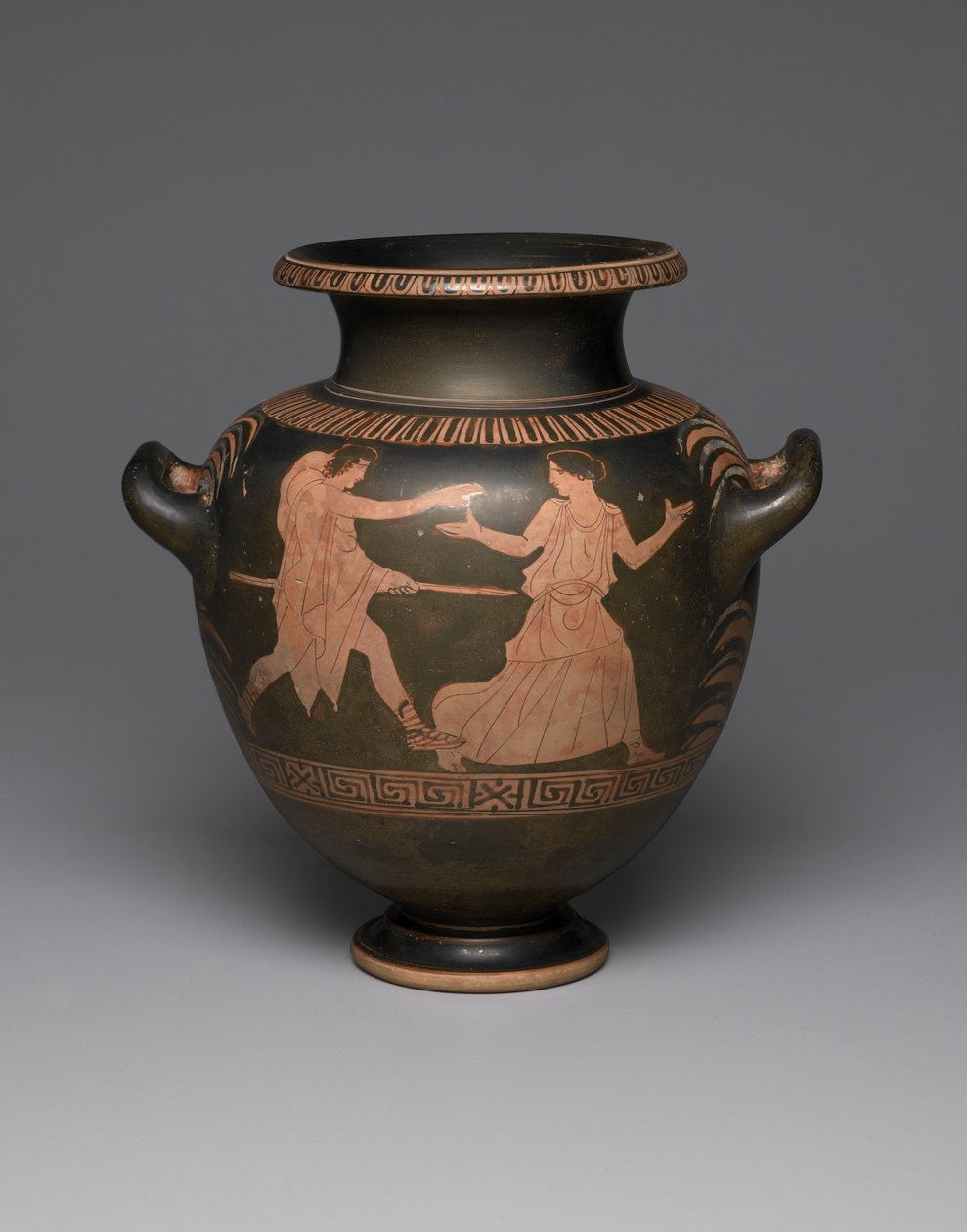 Poddasze czerwonofigurowe stamnos, 440-430 pne (ceramiczne) (patrz także 342003) autorstwa Greek