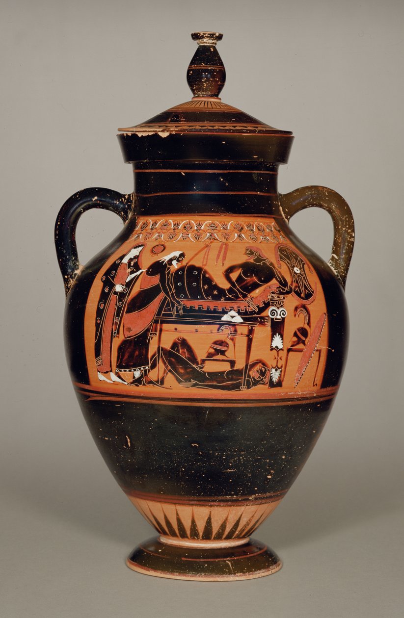 Amfora brzuszna przedstawiająca Priama i Achillesa, ok.550 pne (ceramiczna) (patrz także 288279, 293742 i 307550) autorstwa Greek