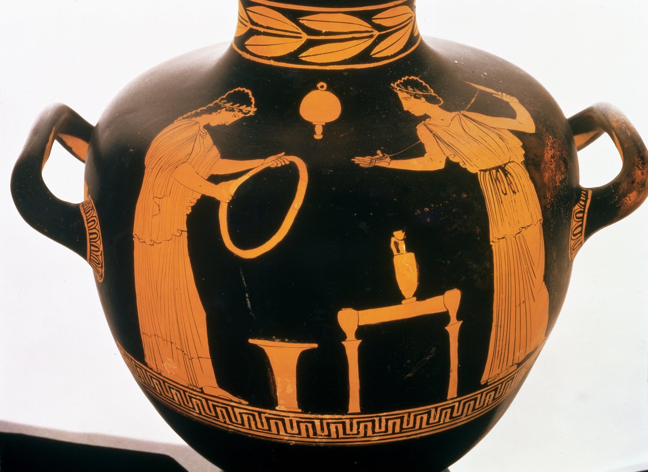 Detal z poddasza Czerwona figura Hydria (ceramika) autorstwa Greek