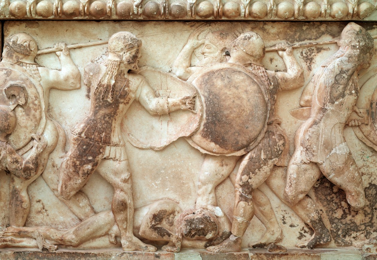 Gigantomachia (bitwa między bogami a gigantami) (relief, fryz, 525 pne) autorstwa Greek