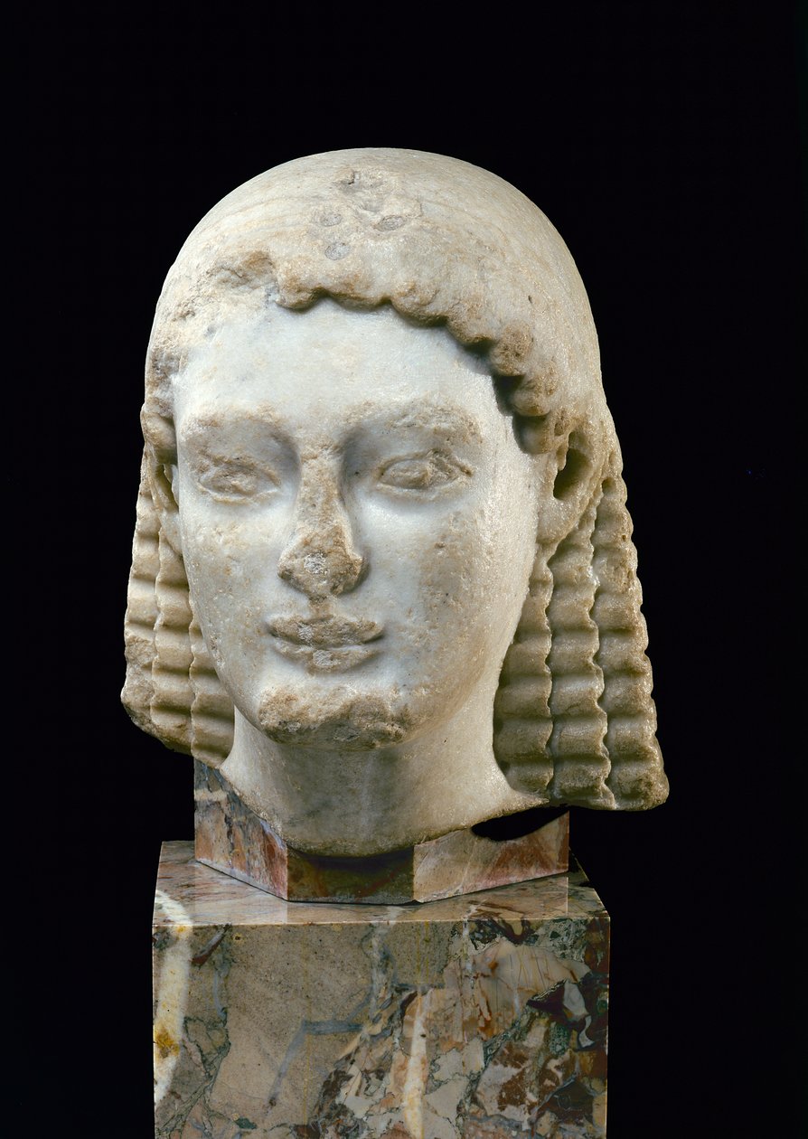 Głowa Kourosa, z Aten, ok. 510 pne (marmur) autorstwa Greek