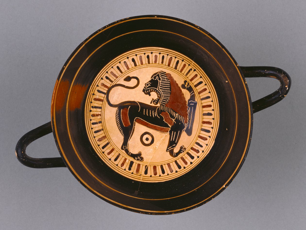 Laconian Black-Figura Kylix przypisywana malarzowi Hunta, ok. 540 pne (terakota) autorstwa Greek