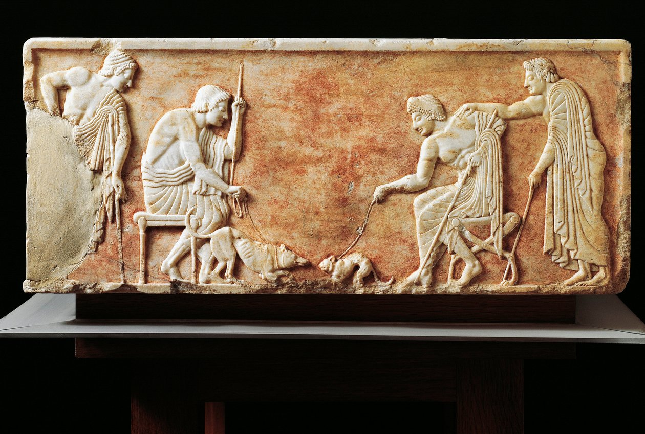 Stela przedstawiająca walkę psa z kotem, 510 p.n.e. (relief) autorstwa Greek