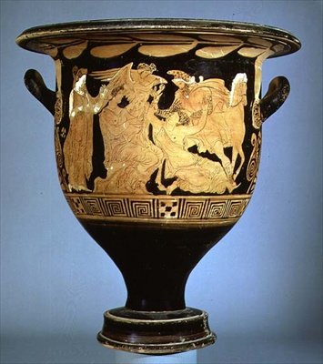 Czerwonofigurowy krater na poddaszu przedstawiający Boreasa z Oreithyą (ceramika) autorstwa Greek