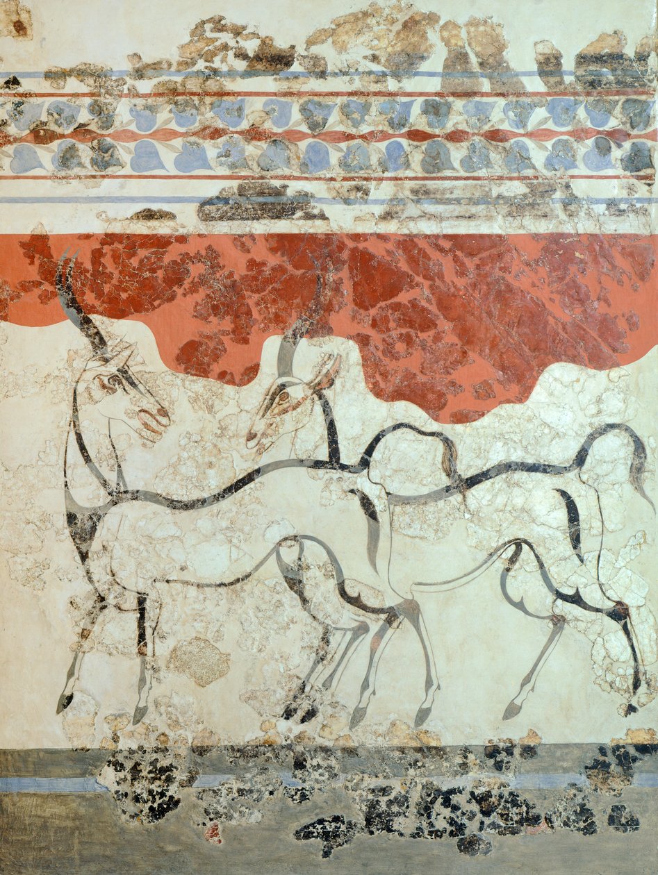 Antylopy, fresk Akrotiri, Thera (dziś Santorini), Grecja, cywilizacja minojska autorstwa Greek School