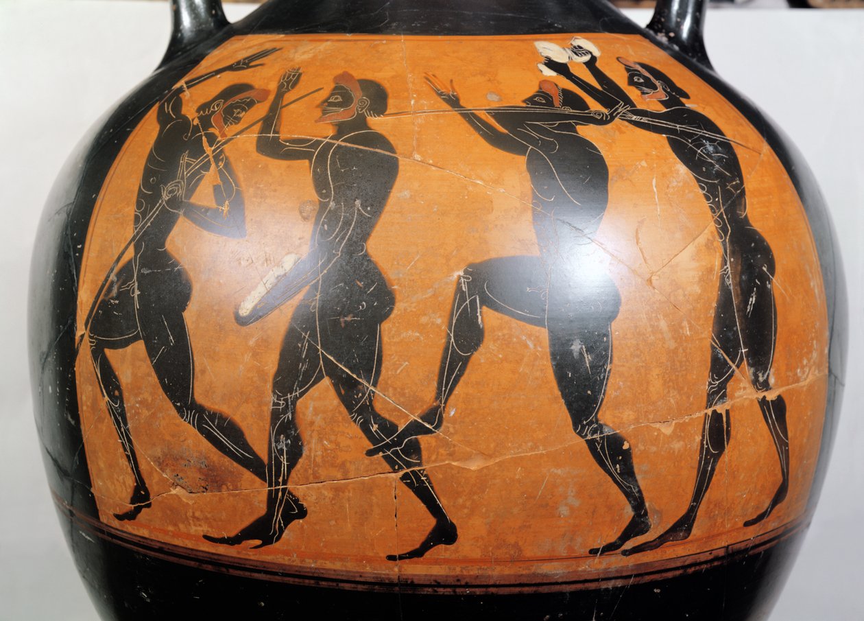 Poddasze amfora czarnofigurowa przedstawiająca sportowców (ceramiczna) autorstwa Greek School
