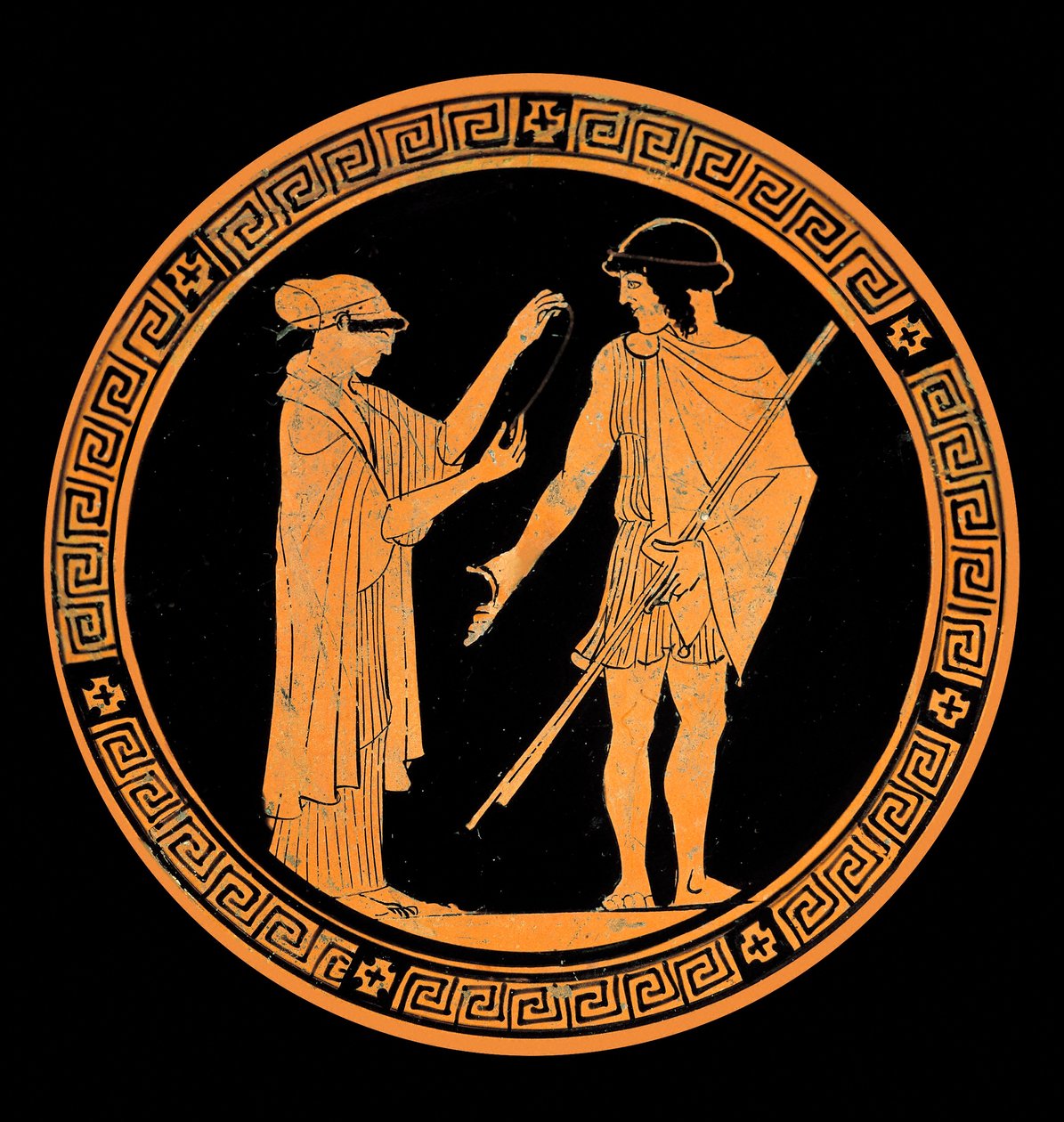 Swobodna rozmowa, dekoracja ceramiki z czerwonymi figurami. V wiek pne (ceramika) autorstwa Greek School