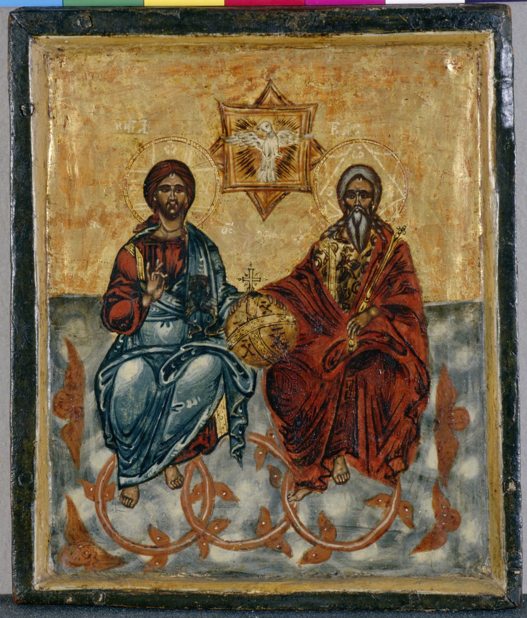 Ikona z Krety przedstawiająca Trójcę Świętą (tempera na drewnie) autorstwa Greek School