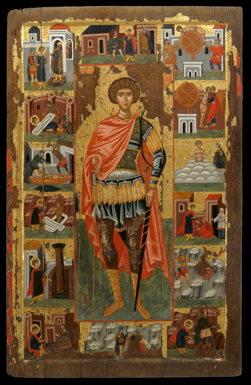 Ikona św. Jerzego ze scenami z jego życia (tempera jajeczna na panelu) autorstwa Greek School