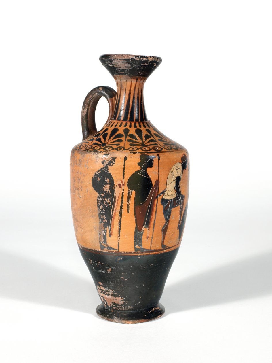 Lekythos, Wojownicy uzbrajający się do bitwy, 510-500 p.n.e. autorstwa Greek School