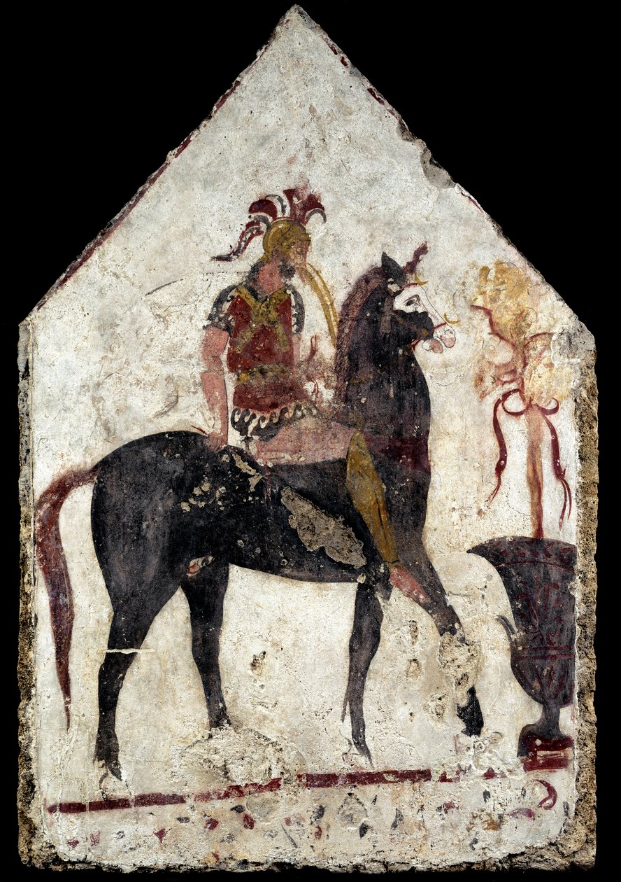 Malowana płyta tzw. czarny jeździec z Paestum, Andriuolo, grób 58 autorstwa Greek School