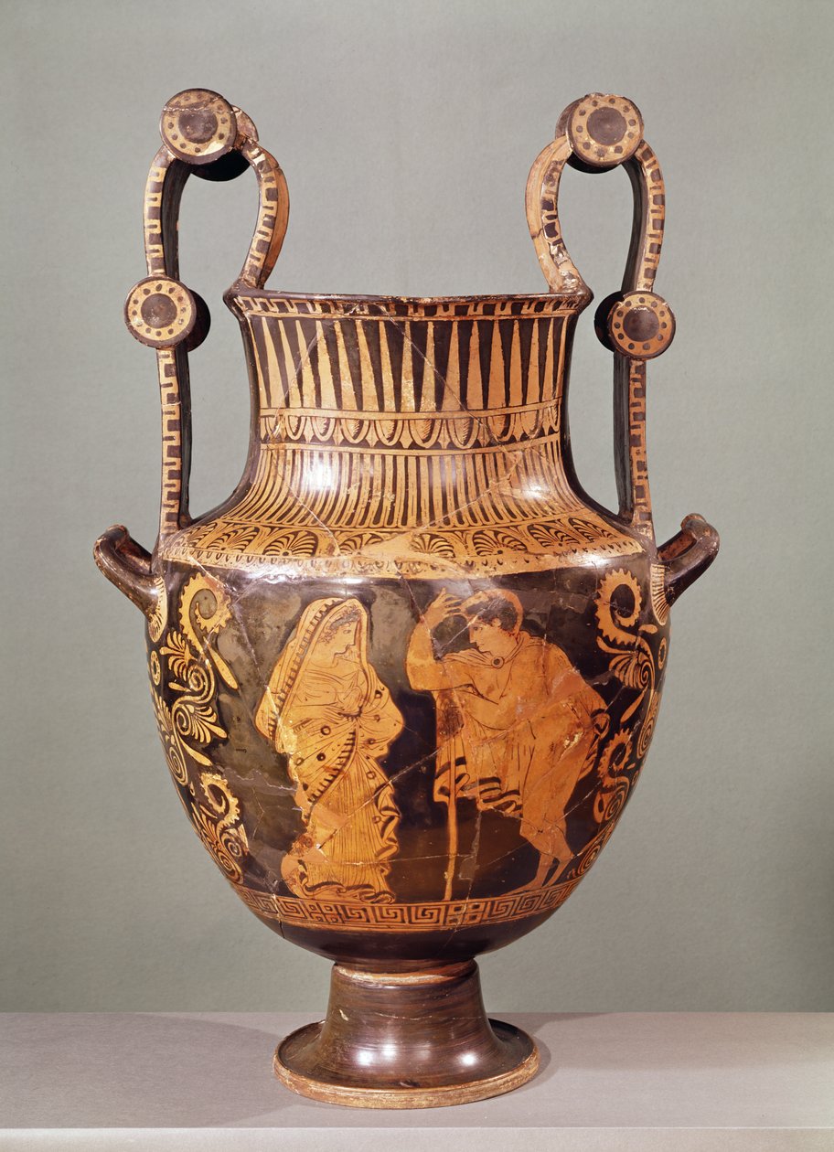 Krater czerwonofigurowy przedstawiający rozmowę efeba z kobietą ubraną w himation, z Beocji (ceramika) autorstwa Greek School