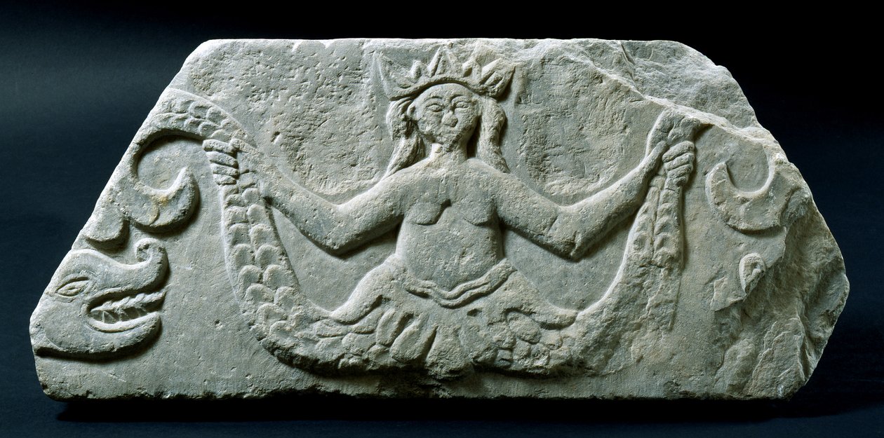 Relief przedstawiający syrenę z dwoma ogonami, prawdopodobnie z Cyklad, koniec XVIII wieku (marmur) autorstwa Greek School