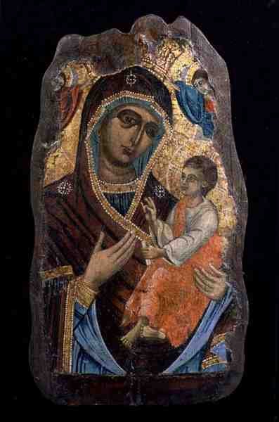 Matka Boża Hodegetria, fragment (tempera na desce) autorstwa Greek School
