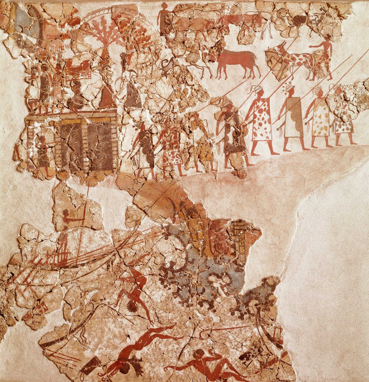 Śmierć Libijczyków, fresk Akrotiri, Thera (dziś Santorini) (Grecja), cywilizacja minojska autorstwa Greek School