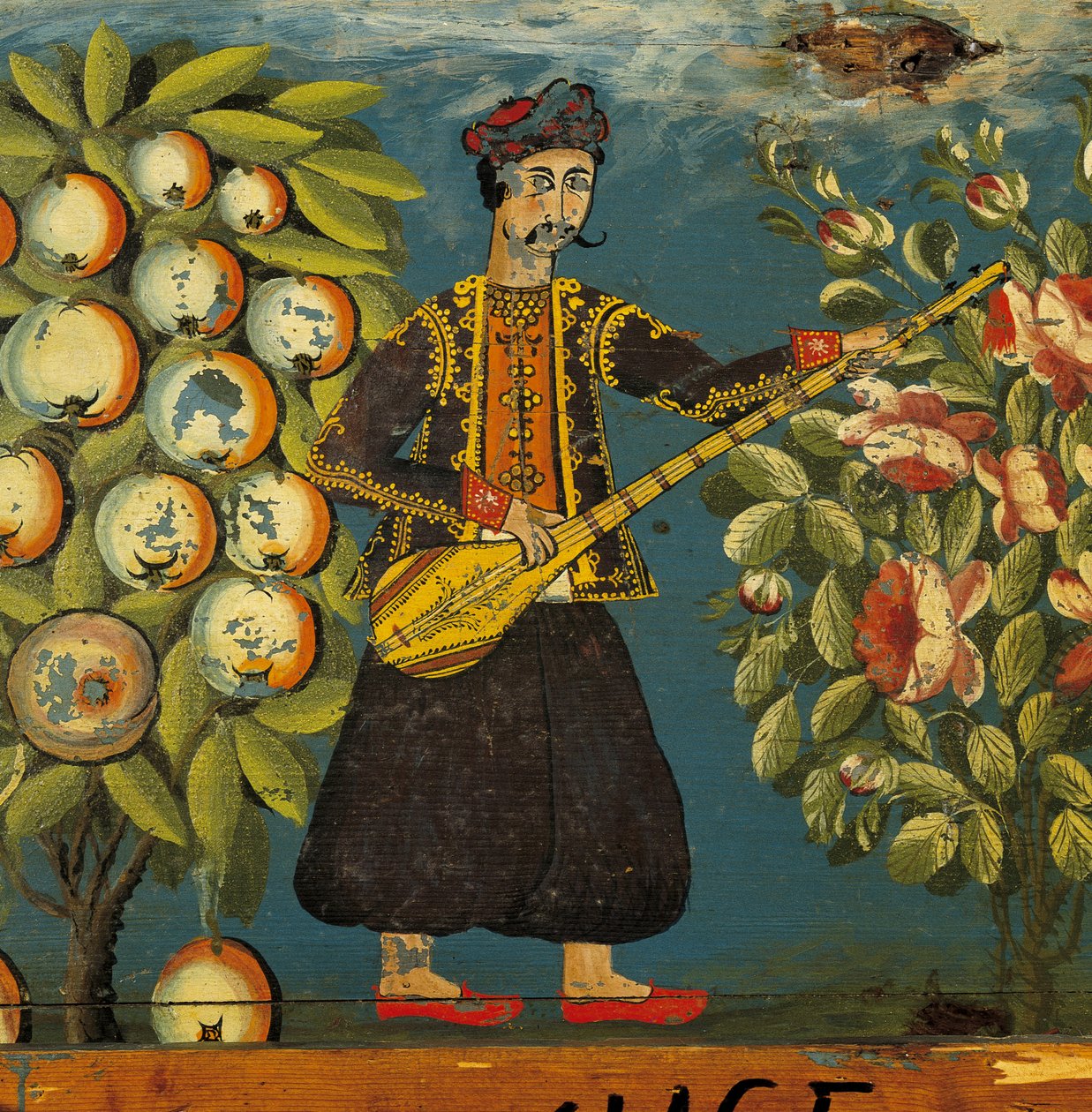 Fragment muzykanta ze skrzyni, z Mytilini, Lesbos, XVIII-XIX w. (tempera jajowa na drewnie) autorstwa Greek School