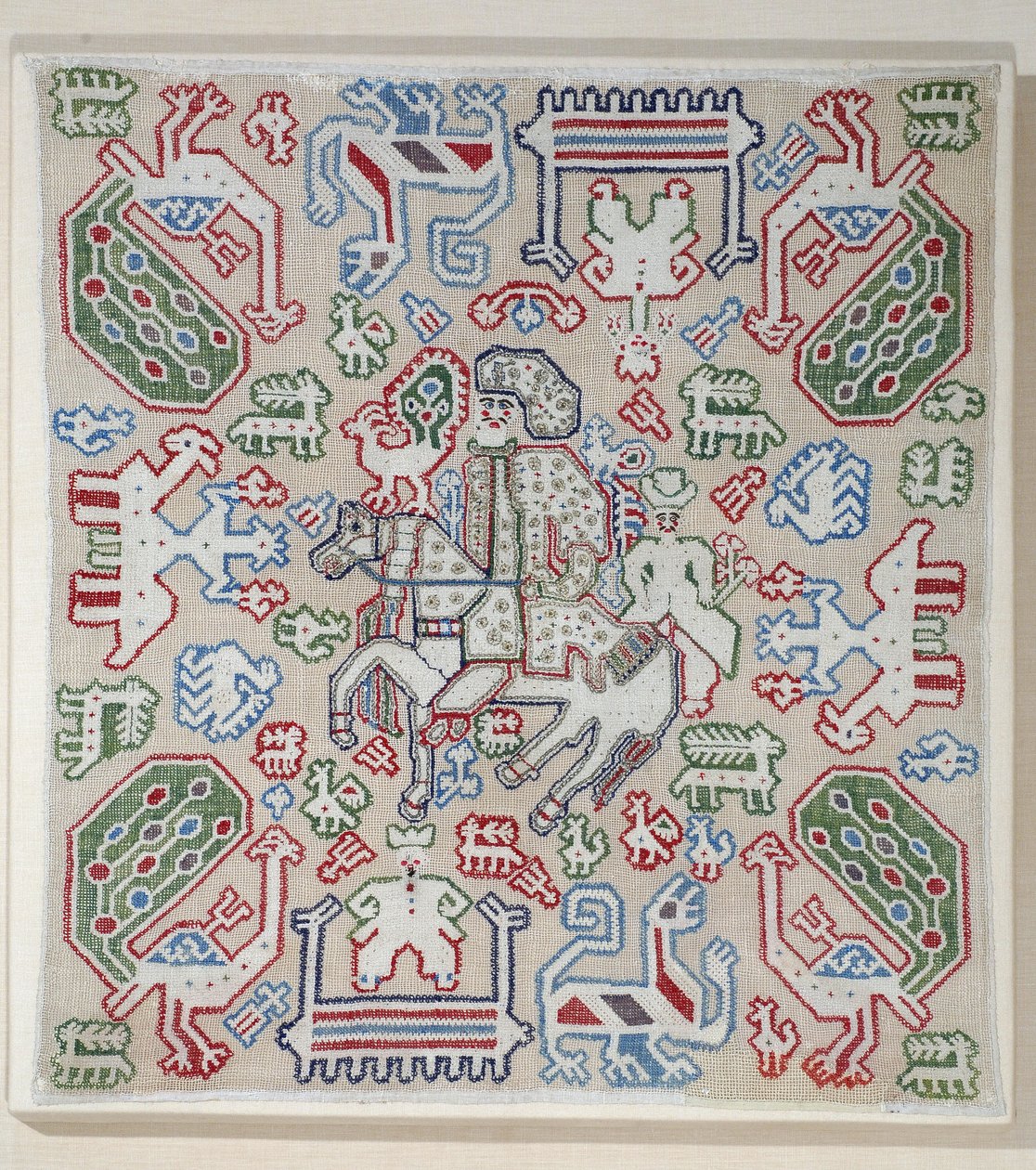 Fragment poszewki na poduszkę, Lefkaa, Wyspy Jońskie, XVII-XVIII w. (płótno z jedwabnymi nićmi) autorstwa Greek School