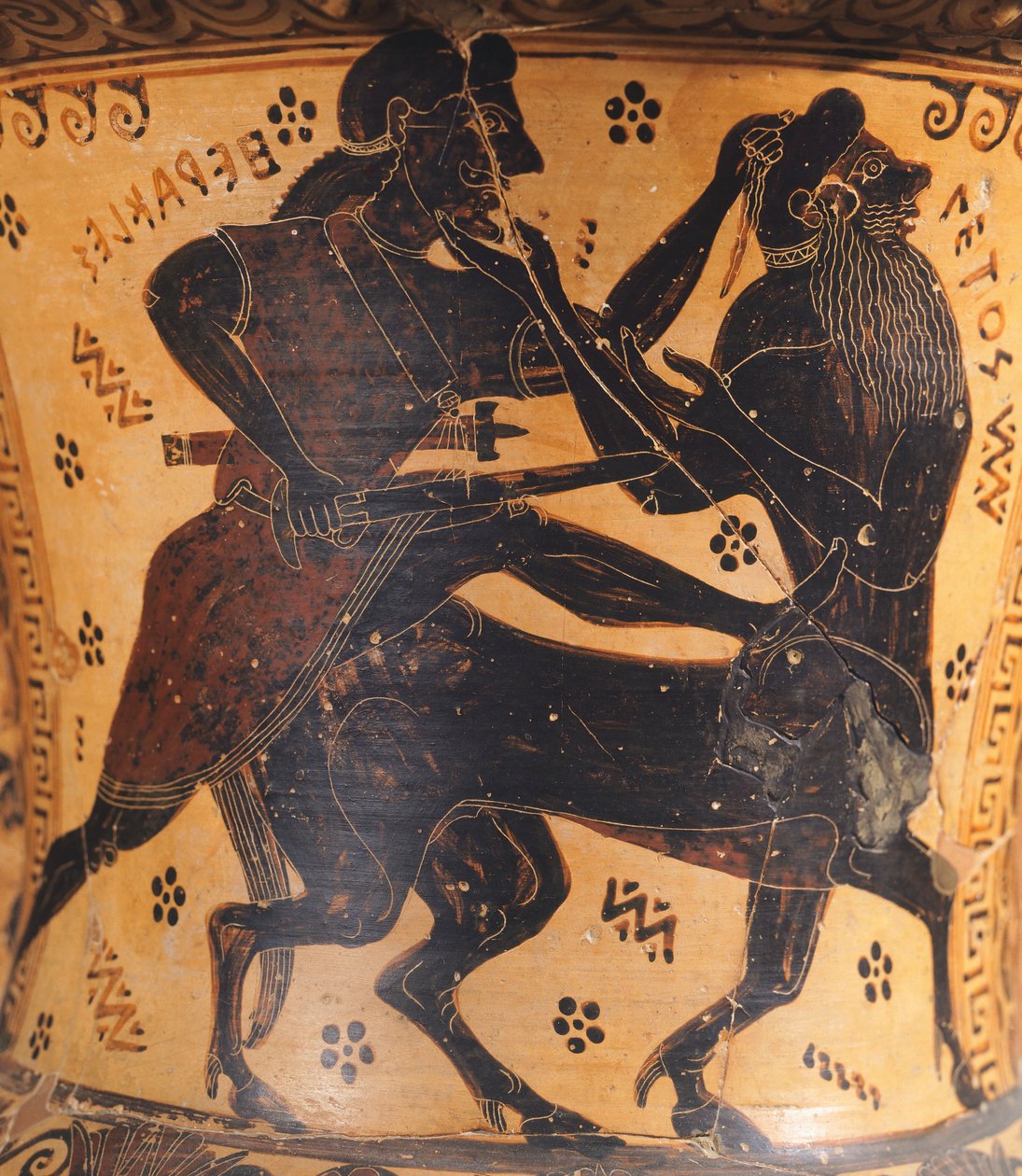 Amfora, przypisywana malarzowi z Nettos, ceramika z czarnymi figurami, detal przedstawiający Herkulesa i centaura, cywilizacja grecka, VII wiek pne autorstwa Greek School