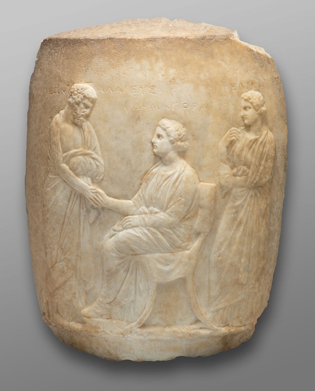 Fragment lektyki pogrzebowej (pomnik w kształcie słoja na oliwę), 400-301 p.n.e. (marmur) autorstwa Greek School