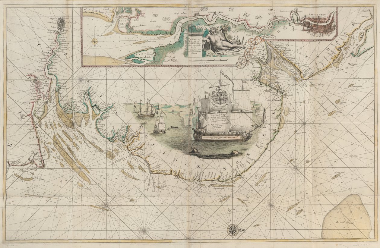 Mapa wschodniego wybrzeża od Barton w Lincolnshire do Dover w hrabstwie Kent autorstwa Greenvile Collins