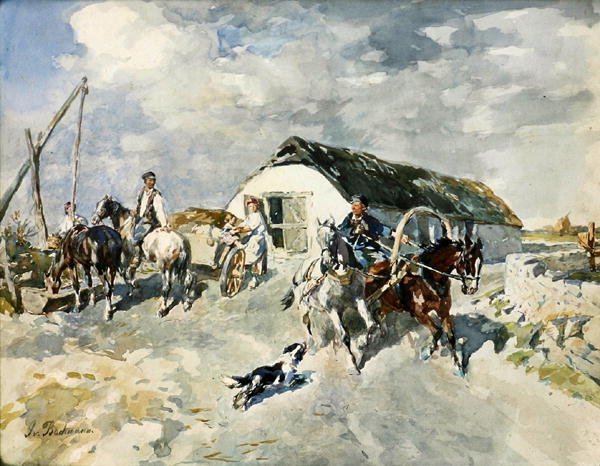 Na farmie (akwarela na papierze) autorstwa Gregor von Bochmann