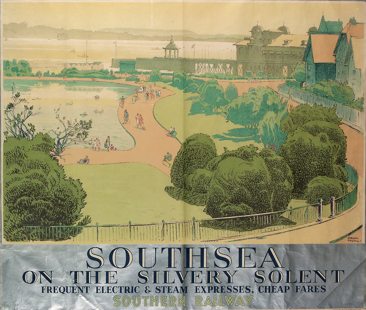 „Southsea on the Silvery Solent”, plakat reklamujący Southern Railways autorstwa F. Gregory Brown