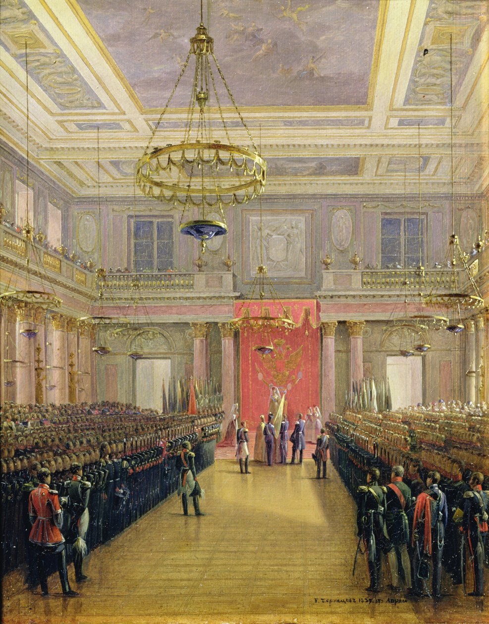 Przysięga następcy tronu Aleksandra II Mikołajewicza w Pałacu Zimowym, 1837 (olej na tekturze) autorstwa Grigori Grigor