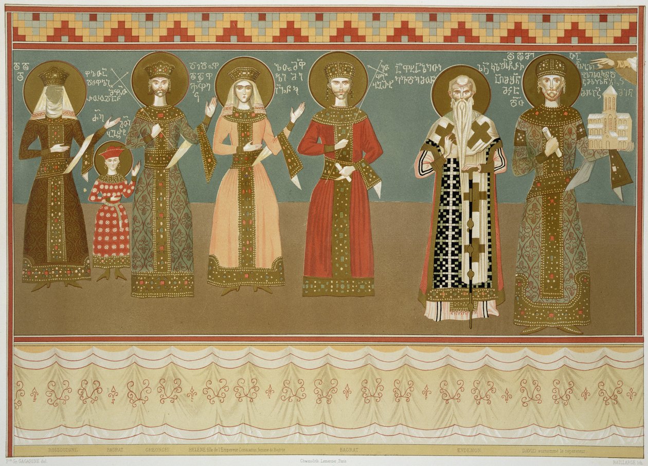 Imereth: freski z klasztoru Gelati, płyta 8 z „Le Caucase pittoresque, dessine apres nature” z tekstem hrabiego Ernesta Stackelberga, opublikowana 1847 autorstwa Grigori Grigorevich Gagarin