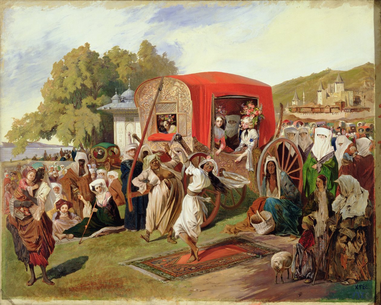 Festyn na świeżym powietrzu w Turcji, ok. 1830-60 r. autorstwa Grigori Grigorevich Gagarin