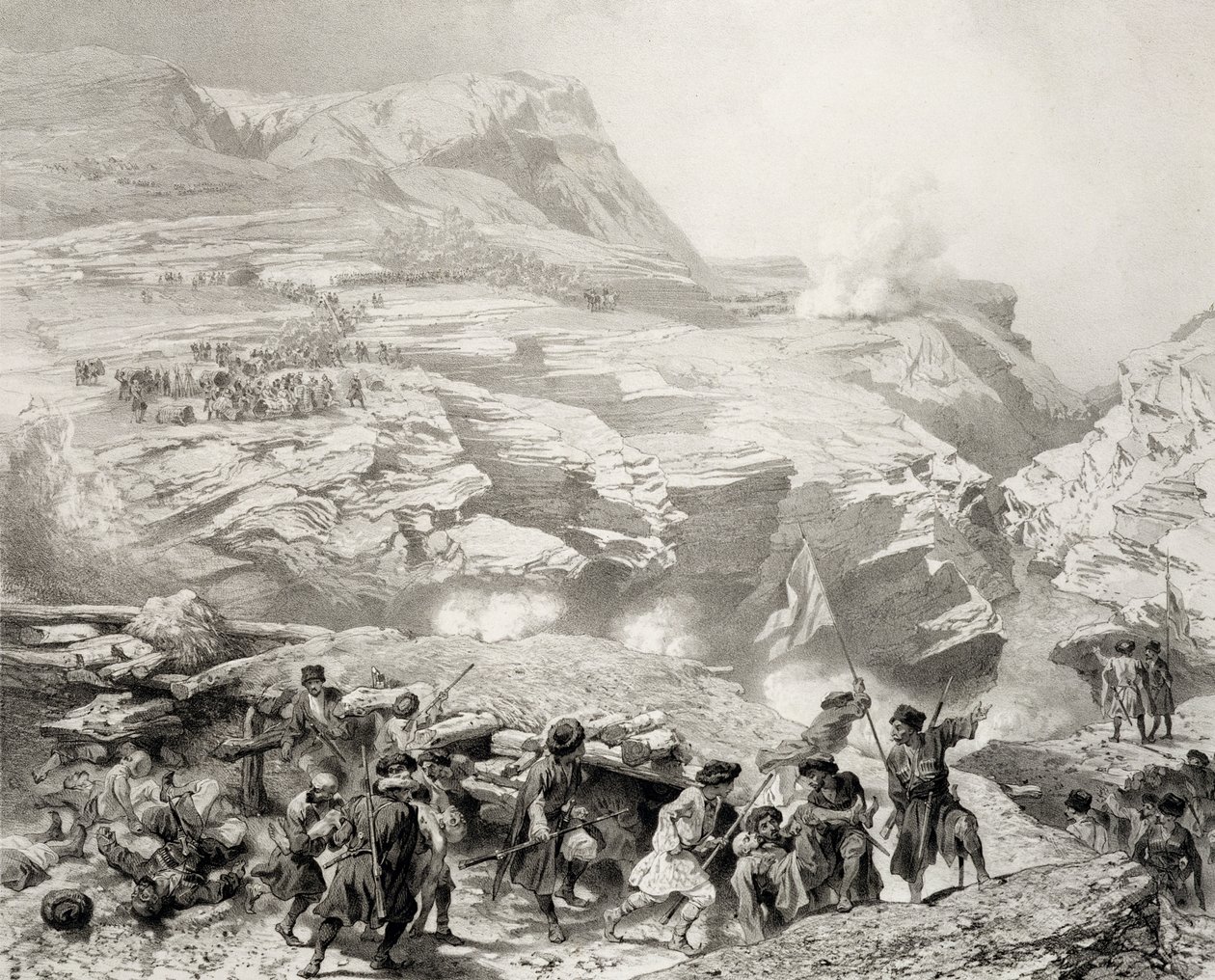 Przełęcz Soulak w Akhati, Dagestan, płyta 61 z księgi o Kaukazie, rytowana przez Eugene Ciceri (1813-90) i Adolphe Jean-Baptiste Bayot (1810-66) wydana przez Alfreda Leona Lemerciera, Paryż, 1847 (lit. autorstwa Grigori Grigorevich Gagarin
