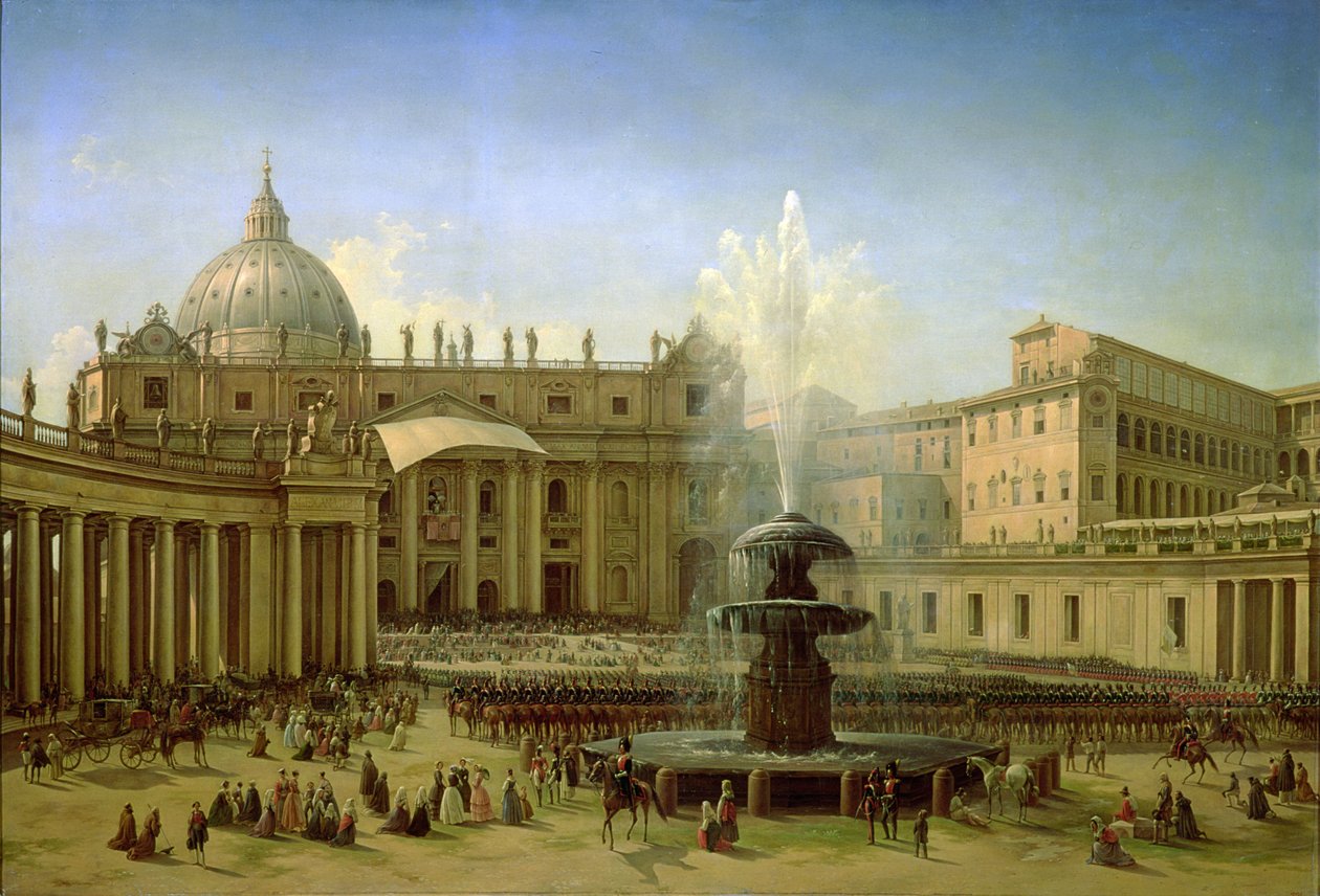 Piazza San Pietro w Rzymie w czasie błogosławieństwa papieskiego, 1850 r. autorstwa Grigori Grigor