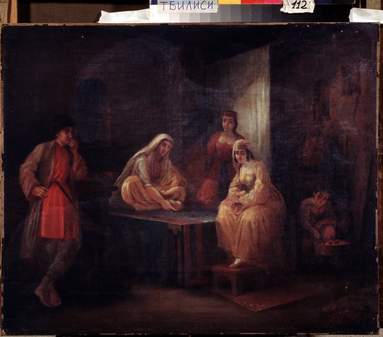 W pokoju. Orientalistyczna scena z tancerzami Shamakha w Azerbejdżanie zebrana w haremie. Obraz Grigori Grigorievich Gagarin (1810-1893), olej na płótnie, XIX-wieczna sztuka rosyjska. Państwowe Muzeum Sztuki Gruzińskiej, Tbilisi (Georg autorstwa Grigori Grigorevich Gagarin