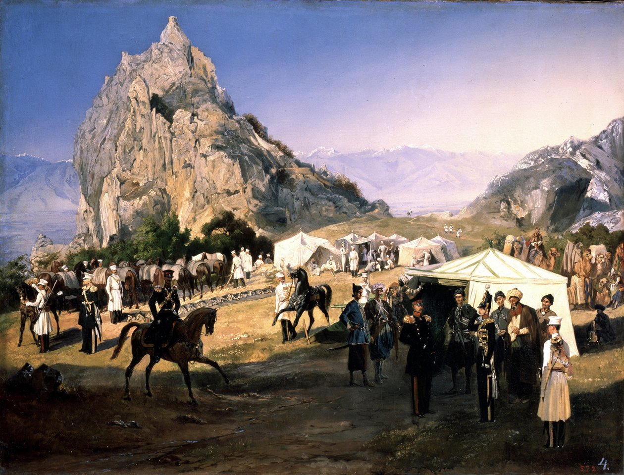 „Biwak pułku smoków w Niżnym Nowogrodzie (Niżny Nowogród) w Karaagach” Obraz Grigorija Grigorievicha Gagarina (Gagarina) (1810-1893) Państwowe Muzeum Rosyjskie Sankt Petersburg autorstwa Grigori Grigorevich Gagarin