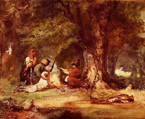 Rosyjscy żołnierze podczas wojen kaukaskich 1817-64 (akwarela na papierze) autorstwa Grigori Grigorevich Gagarin