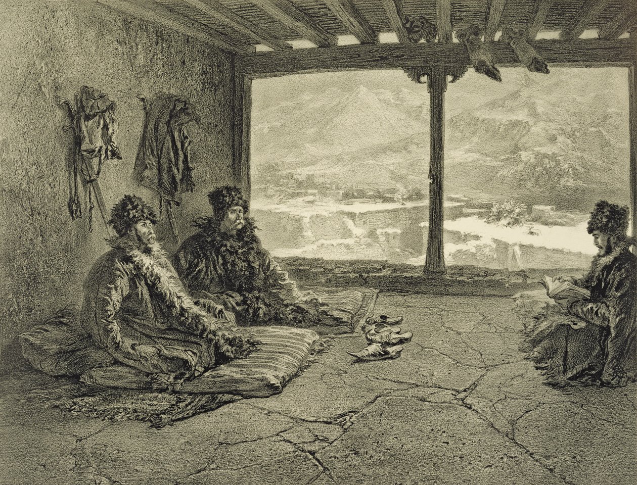 Wykład o szariacie w Khosrakh, Dagestan, tablica 50 z książki o Kaukazie, rycina Adolphe Mouilleron (1820-81) wydanej przez Alfred Leon Lemercier, Paryż, 1847 autorstwa Grigori Grigorevich Gagarin