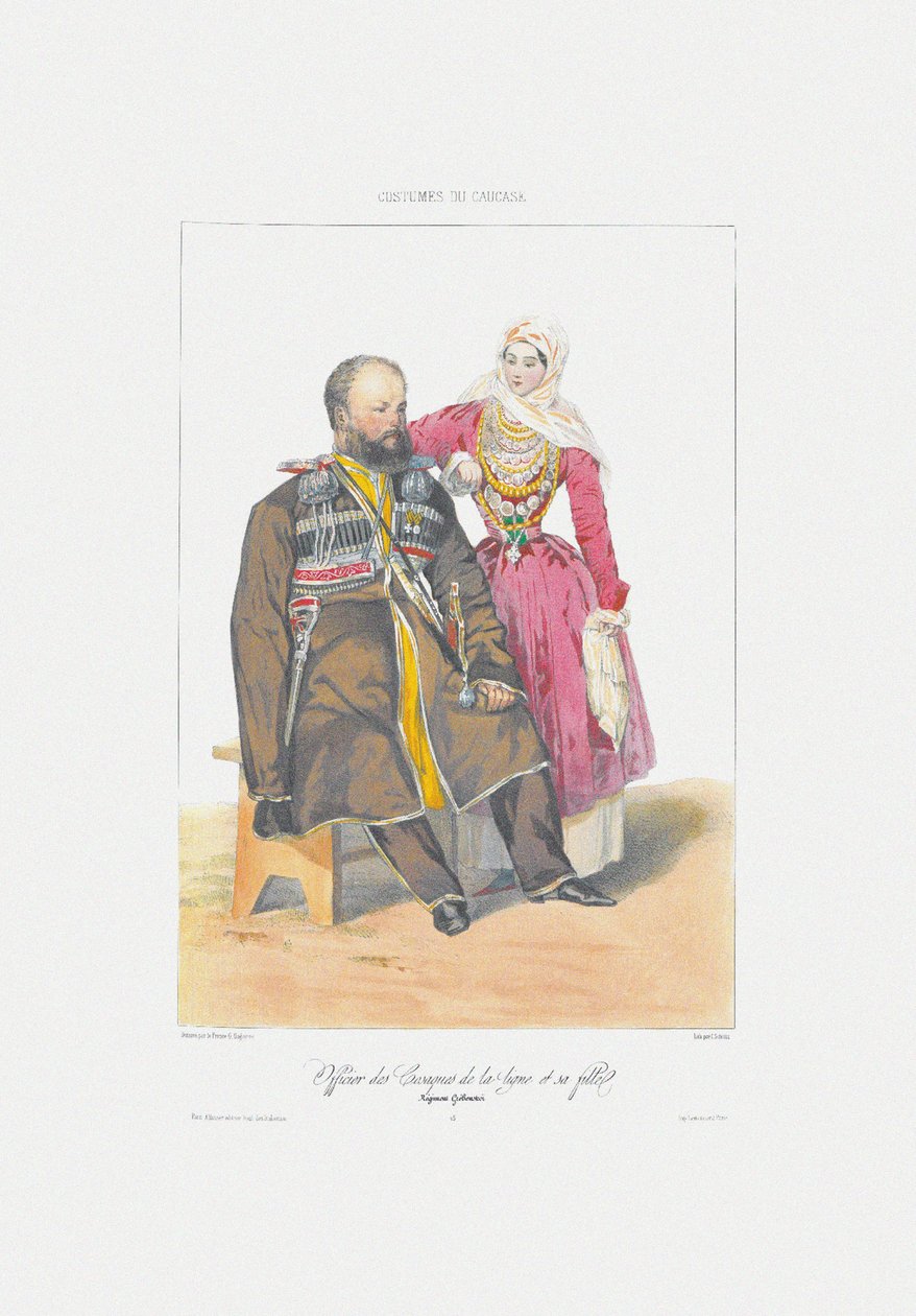 Terek Kozak z córką Z: Sceny, płace, meurs et costumes du Caucase, 1840 autorstwa Grigori Grigorevich Gagarin