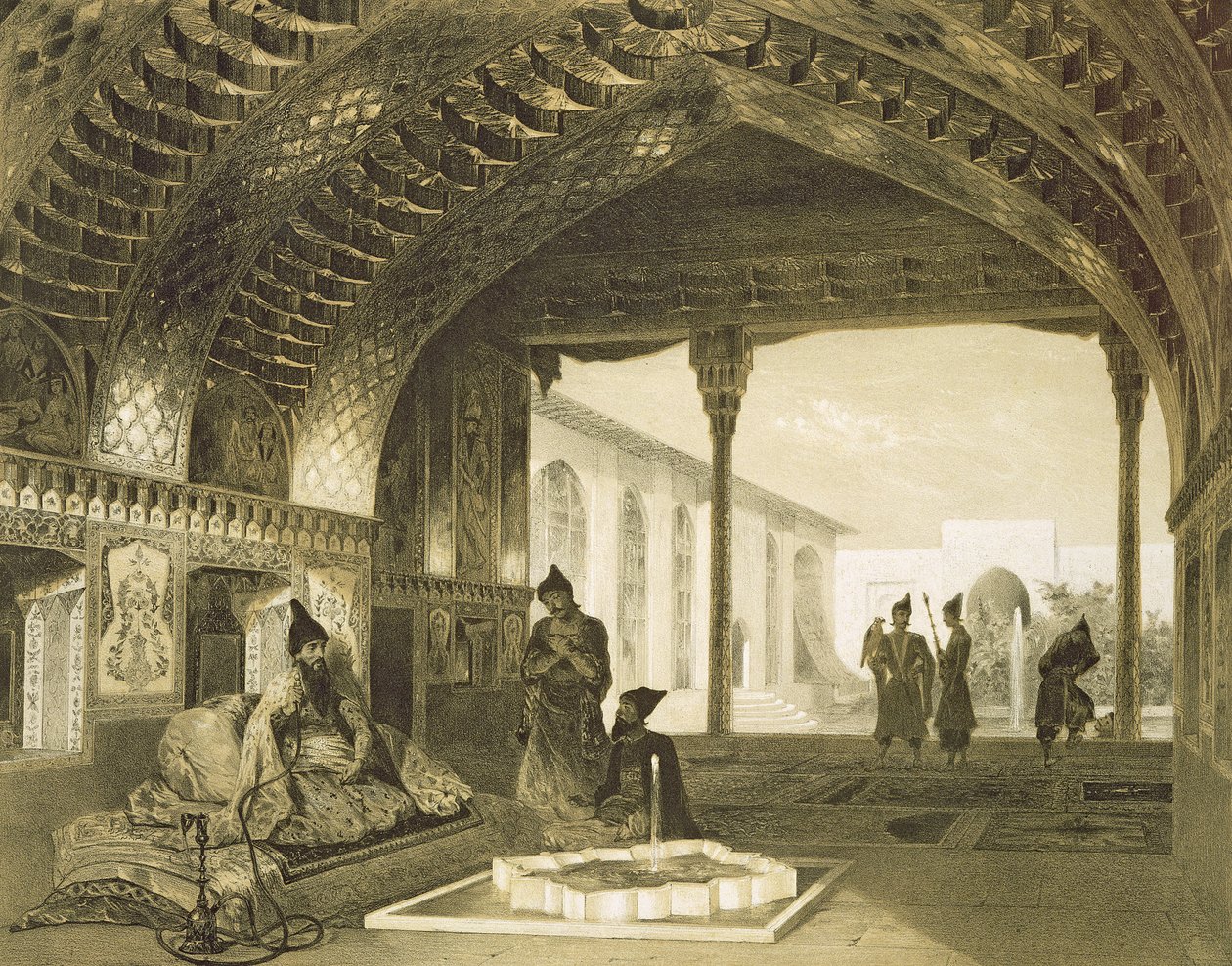 Sala Lustrzana w Pałacu Sardara z Erewania, Armenia, tablica 17 z księgi o Kaukazie, rytowana przez Charlesa Claude