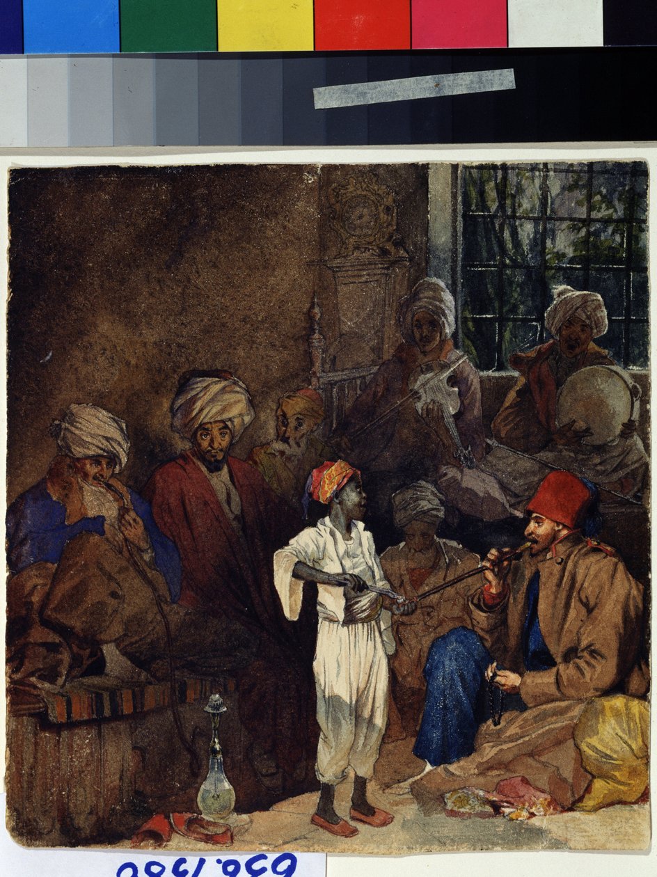 „Zajazd w Izmirze w Turcji” (Kawiarnia w Smyrnie) Akwarela Grigori Gagarina (Gagarina) (1810-1893) 1835 Państwowe Muzeum Sztuk Pięknych im. A. Puszkina Moskwa autorstwa Grigori Grigorevich Gagarin