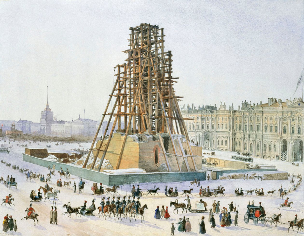 Kolumna Aleksandra w rusztowaniach, 1833 r. autorstwa Grigori Grigorievich Gagarin