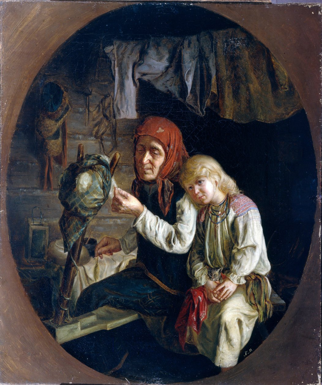 Lekcja wirowania - Lekcja wirowania - Malarstwo Grigorija (Grigoriy, Grigory) Grigoryevich Myasoyedov (Myasoedov, Miasoedov) (1834-1911), olej na płótnie autorstwa Grigori Grigoryevich Myasoedov