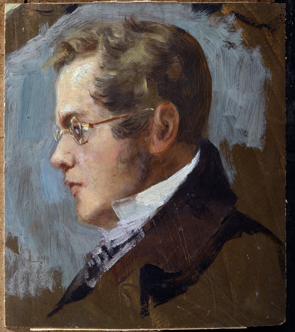 Portrait du poete prince Piotr Andrejevich Viazemski (Pierre Wiazemsky) (1792-1878) (Portret księcia poety Piotra A. Wiazemskiego). Oeuvre de Grigori (Grigoriy, Grigory) Grigoryevich Myasoyedov (Myasoedov, Miasoedov) (1834-1911), huile sur carton. Sztuka autorstwa Grigoriy Myasoyedov