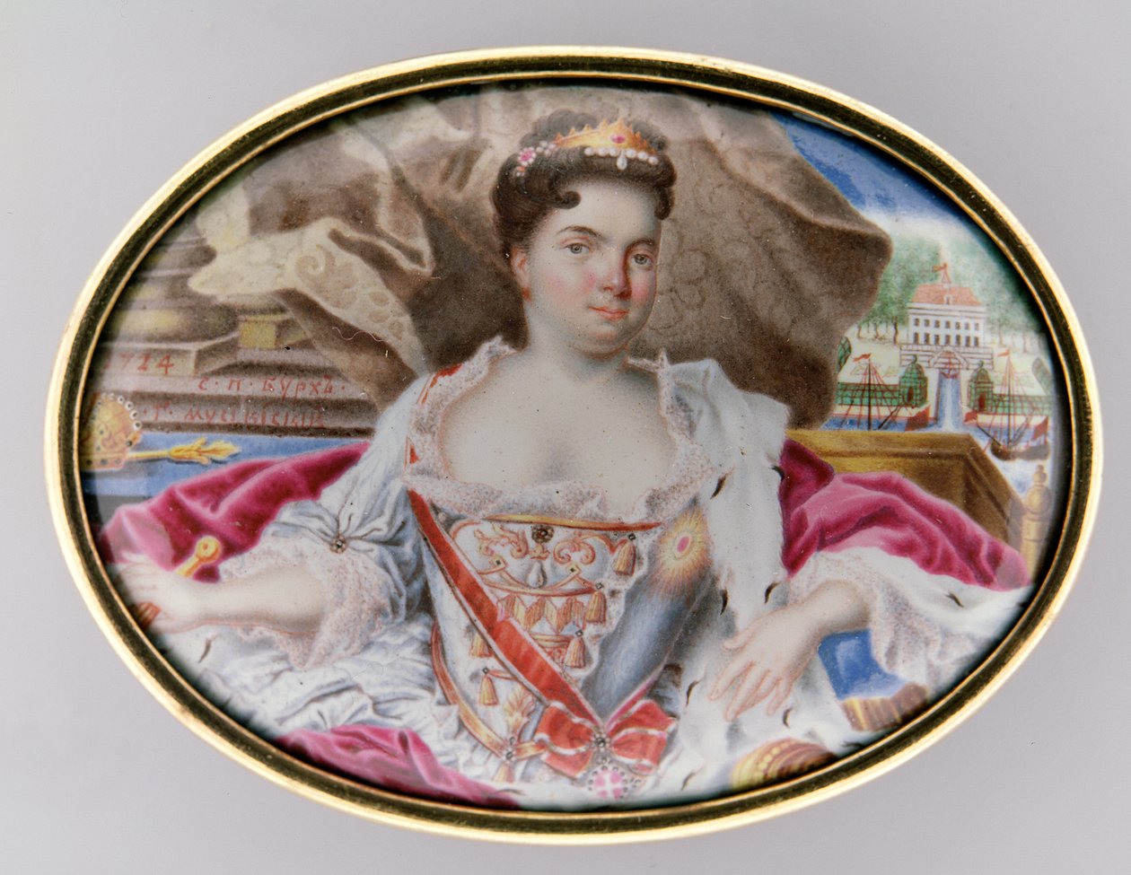 Portret Katarzyny I (1684-1727), 1724 (emalia na złocie) (para 209297) autorstwa Grigory Semyonovich Musikiysky