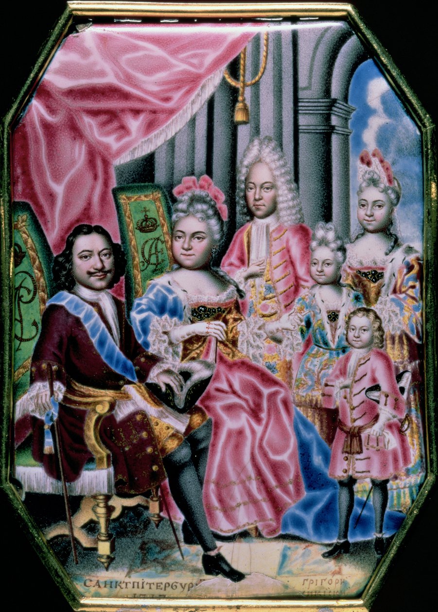 Rodzina cesarza Piotra I Wielkiego (1672-1725), 1717 (emalia) autorstwa Grigory Semyonovich Musikiysky