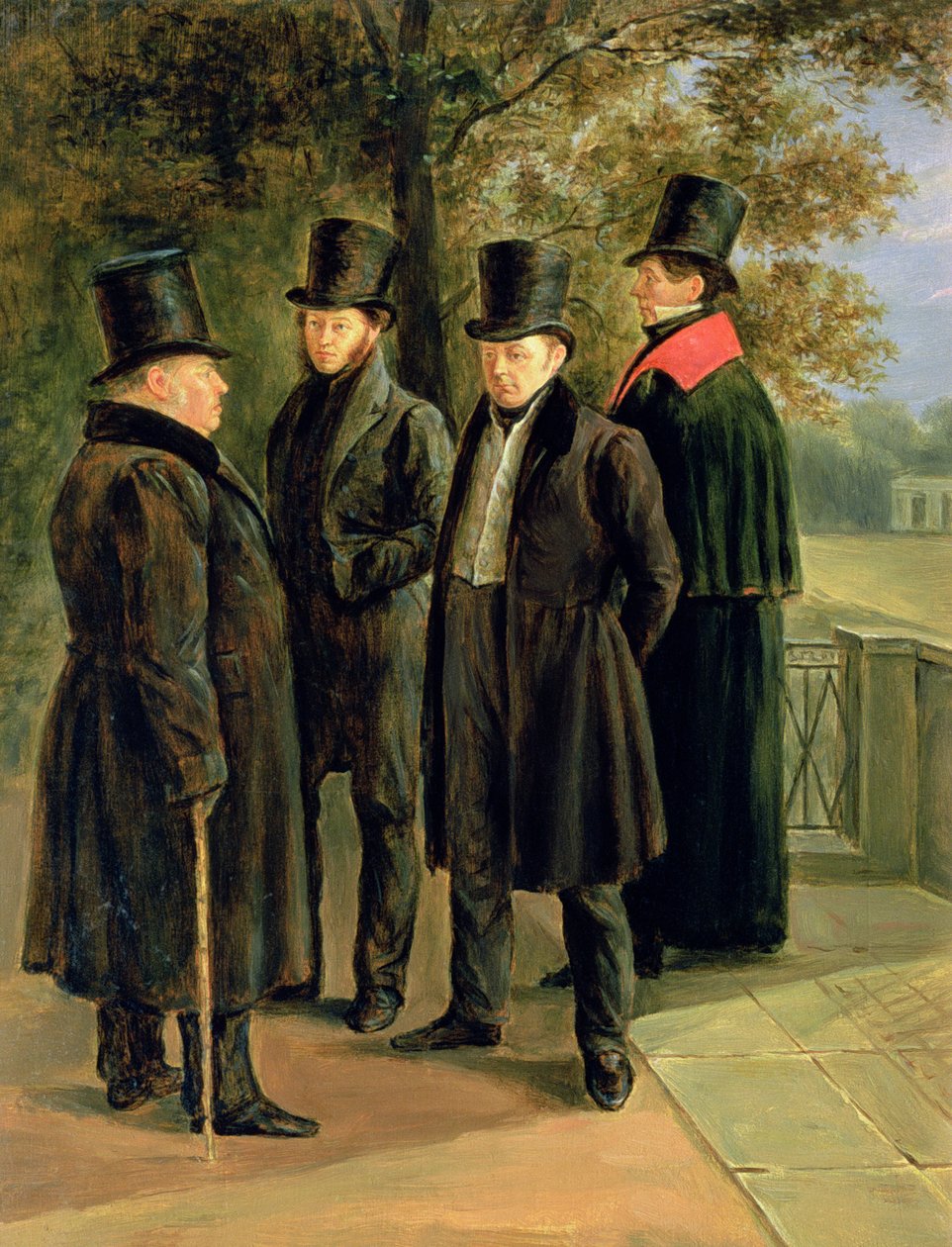 Poeci Aleksandr Puszkin (1799-1837), Iwan Kryłow (176869-1844), Wasilij Żukowski (1783-1852) i Mikołaj Gnedich (1784-1833). autorstwa Grigory Tchernezov