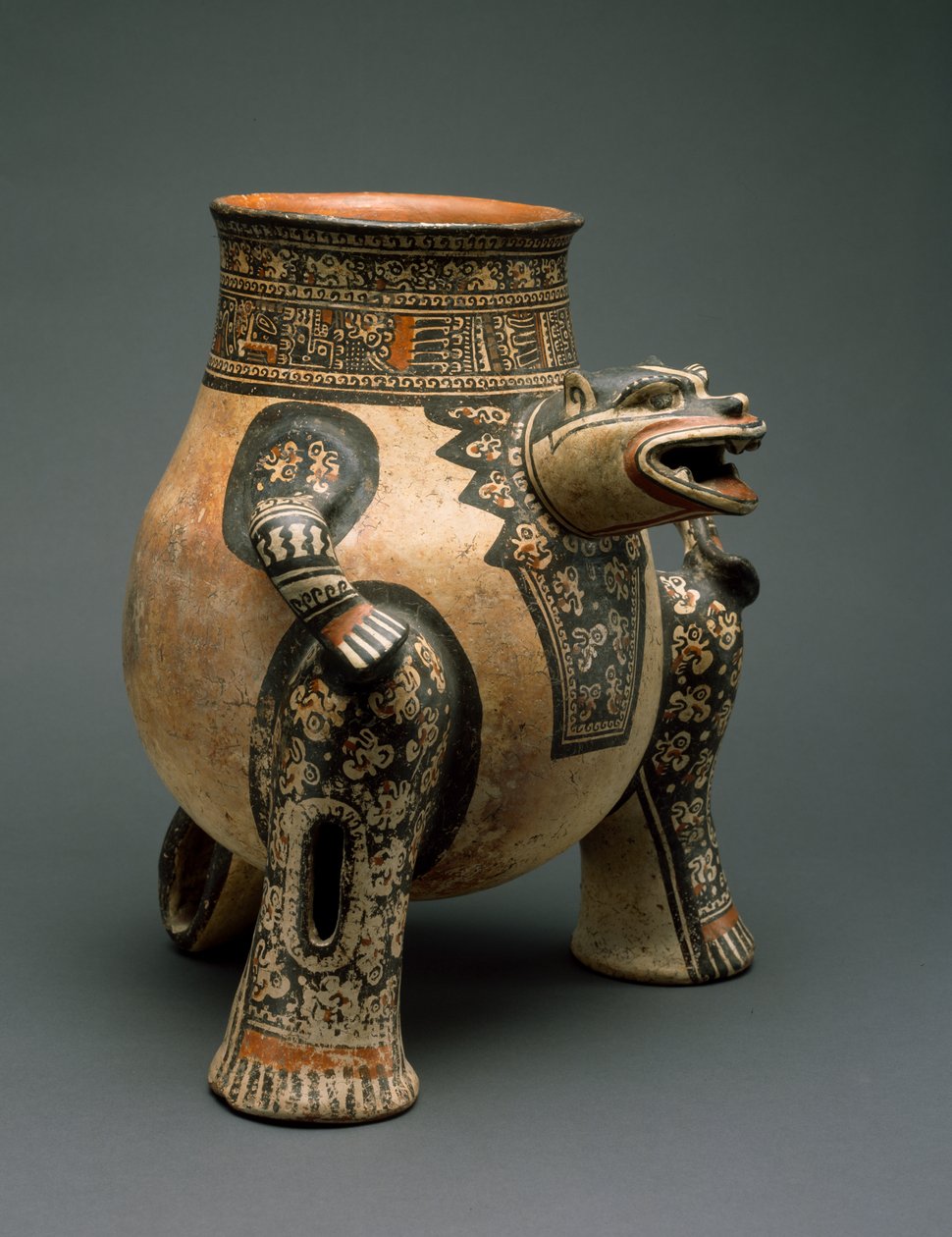 Jaguar Vessel, północno-zachodnia Kostaryka, późny okres VI, 1200-1400 (ceramika z polichromowanym malowaniem poślizgowym) autorstwa Guanacaste Nicoya Culture Guanacaste Nicoya Culture