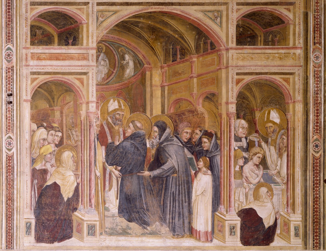 Szaty liturgiczne i chrzest Augustyna, scena z Opowieści św. Filipa i św. Włochy autorstwa Guariento di Arpo