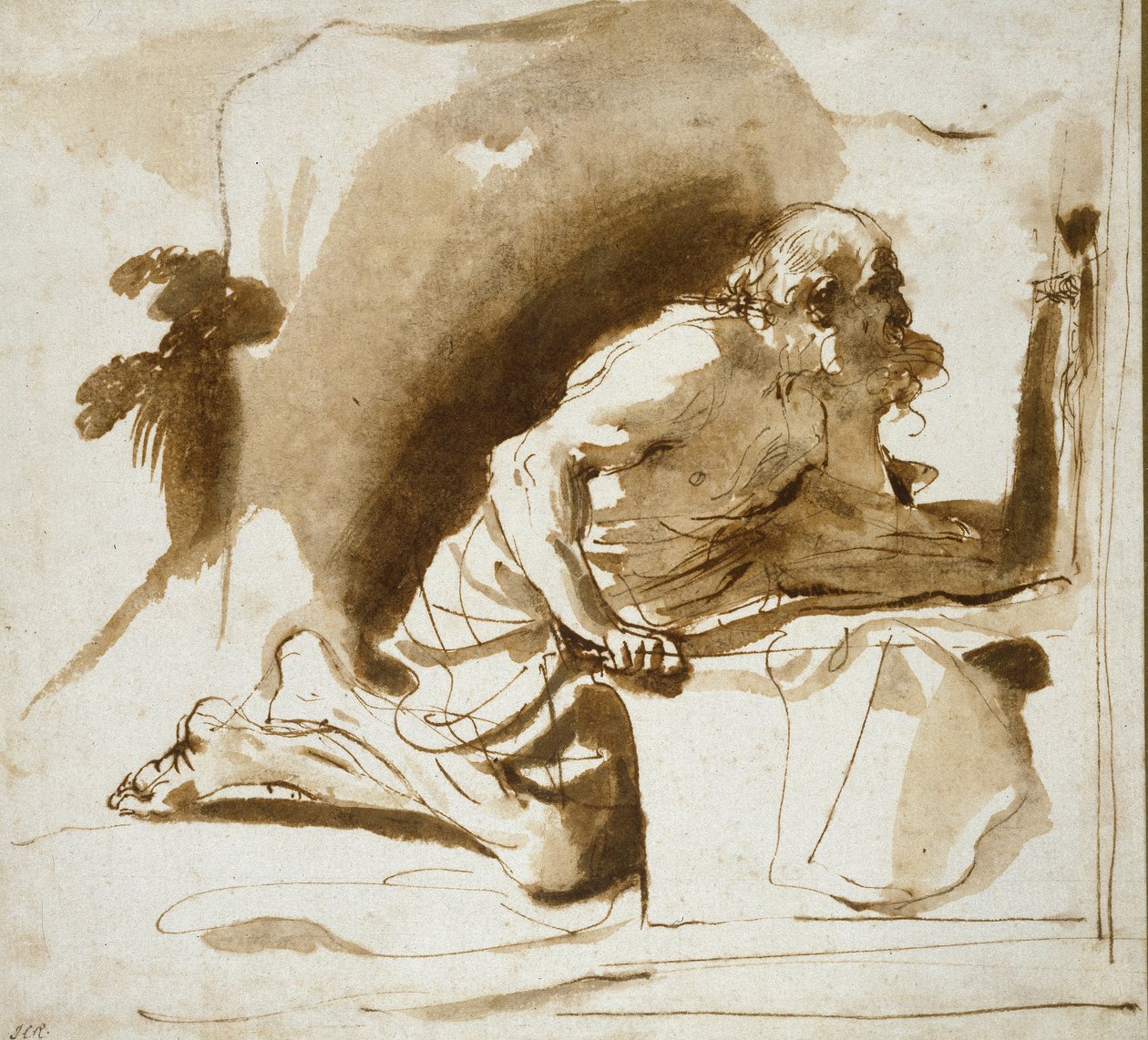 St Jerome, c.1622 - 1624 (pióro i brązowy tusz z brązowym przemyciem na białym papierze) autorstwa Giovanni Francesco Barbieri