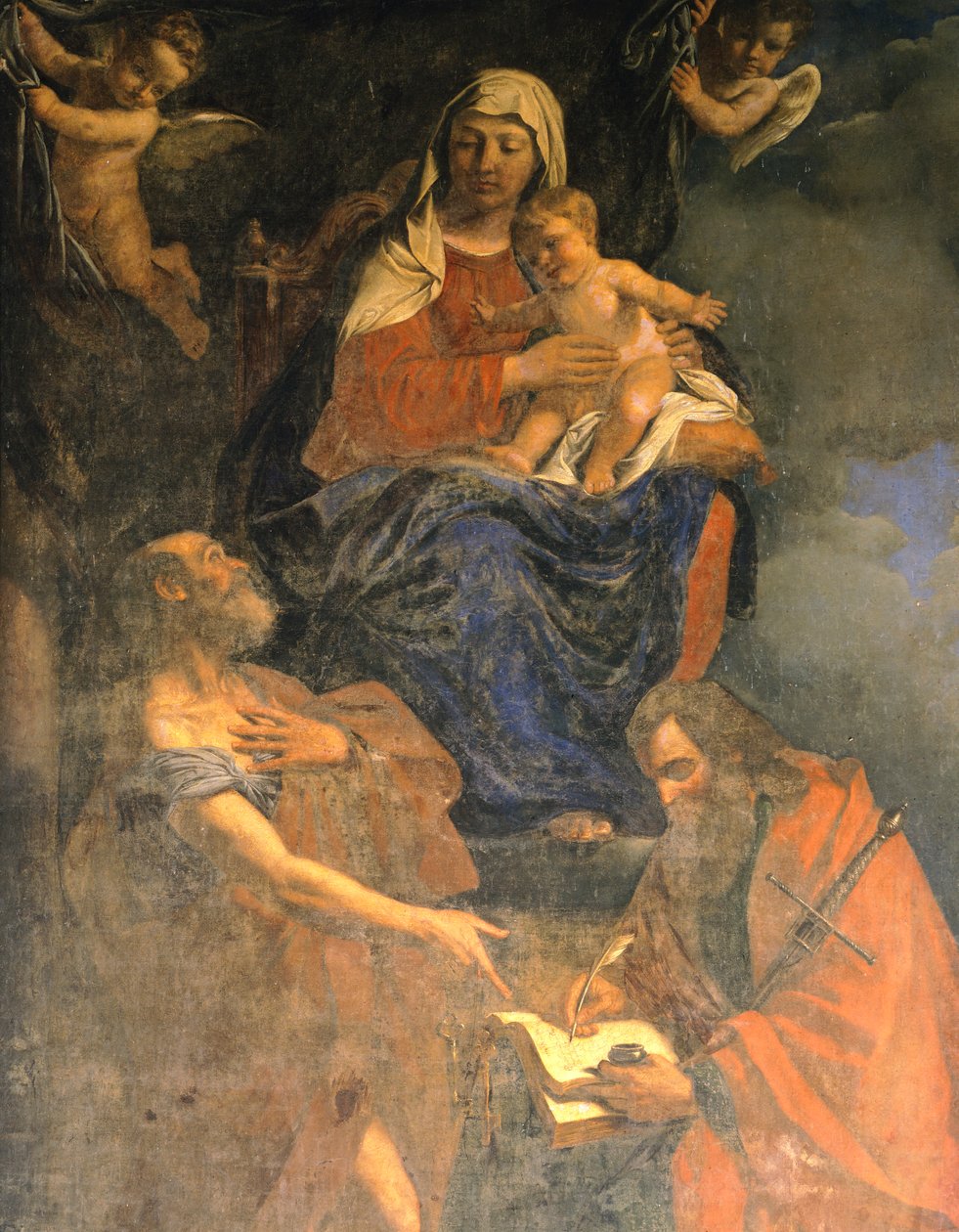 Madonna z Dzieciątkiem ze świętymi Piotrem i Pawłem – Giovanni Francesco Barbieri, znany jako Guercino (1591-1666), olej na płótnie, detal, Kaplica śś. Piotra i Pawła, Pawia autorstwa Guercino